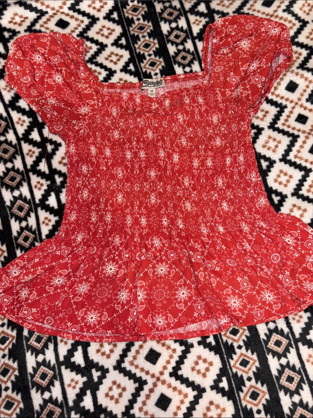 Red Smocked Peplum Top